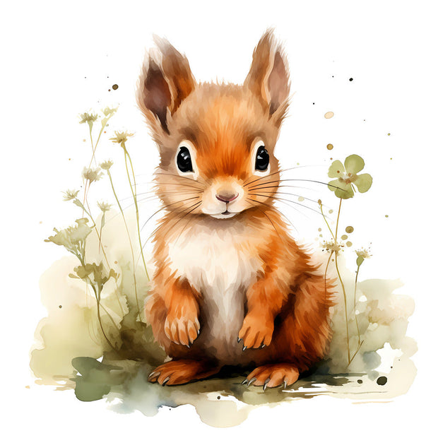 Woodland Baby Squirrel 3 Fabric Panel