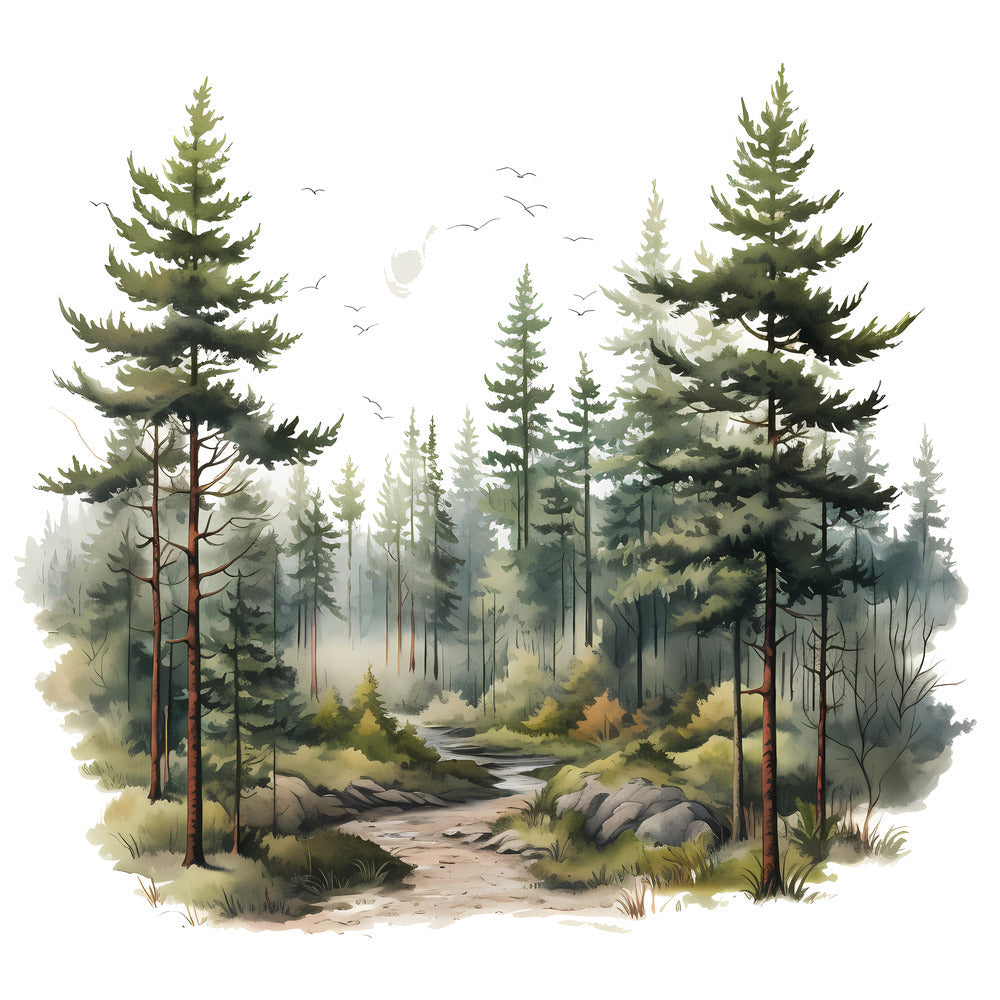 Woodland Forest Scene 3 Fabric Panel