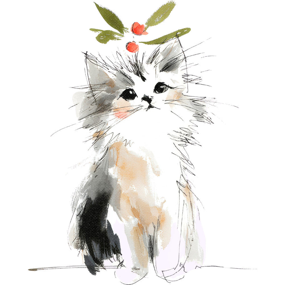 Handdrawn Christmas Cats Fabric Panel 76