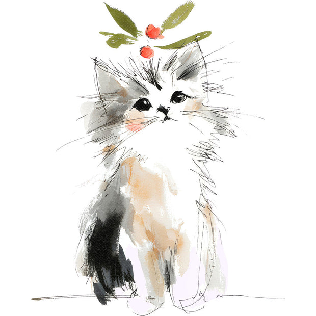Handdrawn Christmas Cats Fabric Panel 76