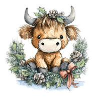 Vintage Christmas Highland Cows Fabric Panel 16