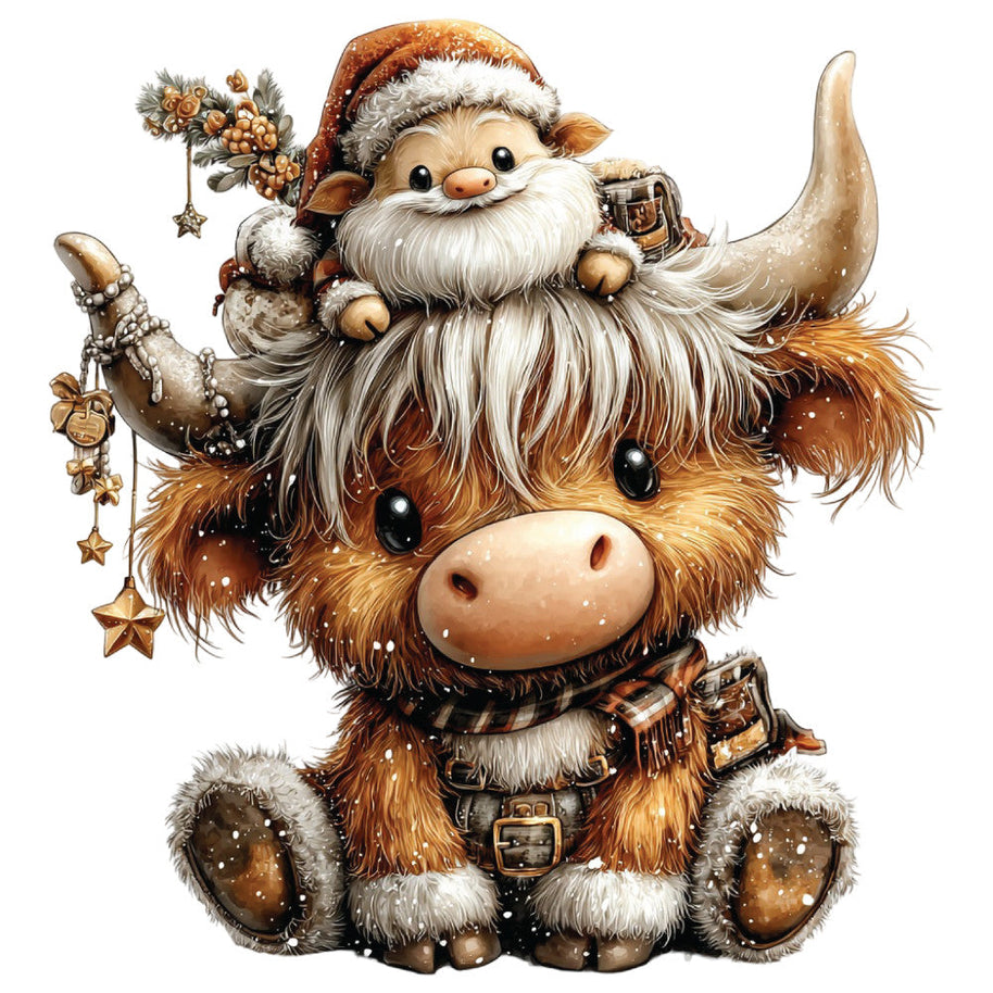 Christmas Highland Cow Fabric Panel 19