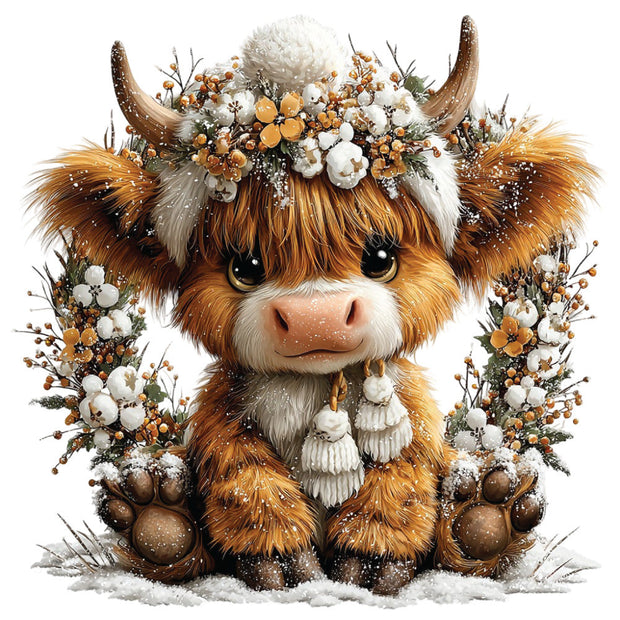 Christmas Highland Cow Fabric Panel 34