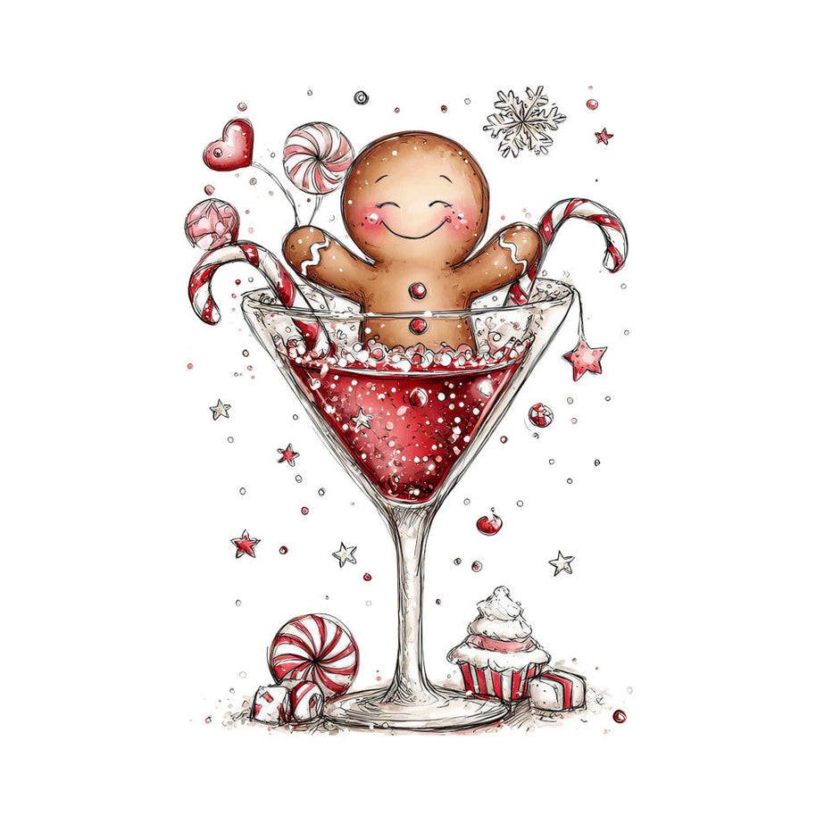 Whimsical Christmas Cocktail Fabric Panel 2