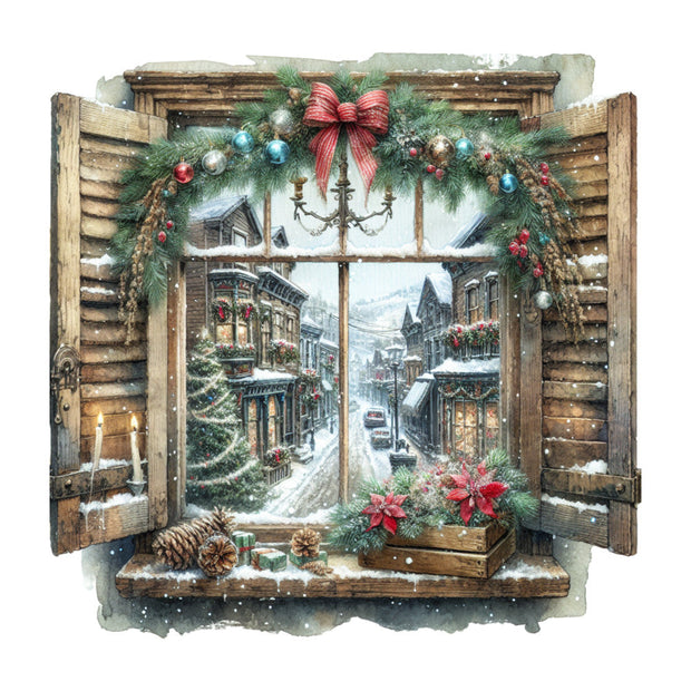 Vintage Christmas Window Fabric Panel 6