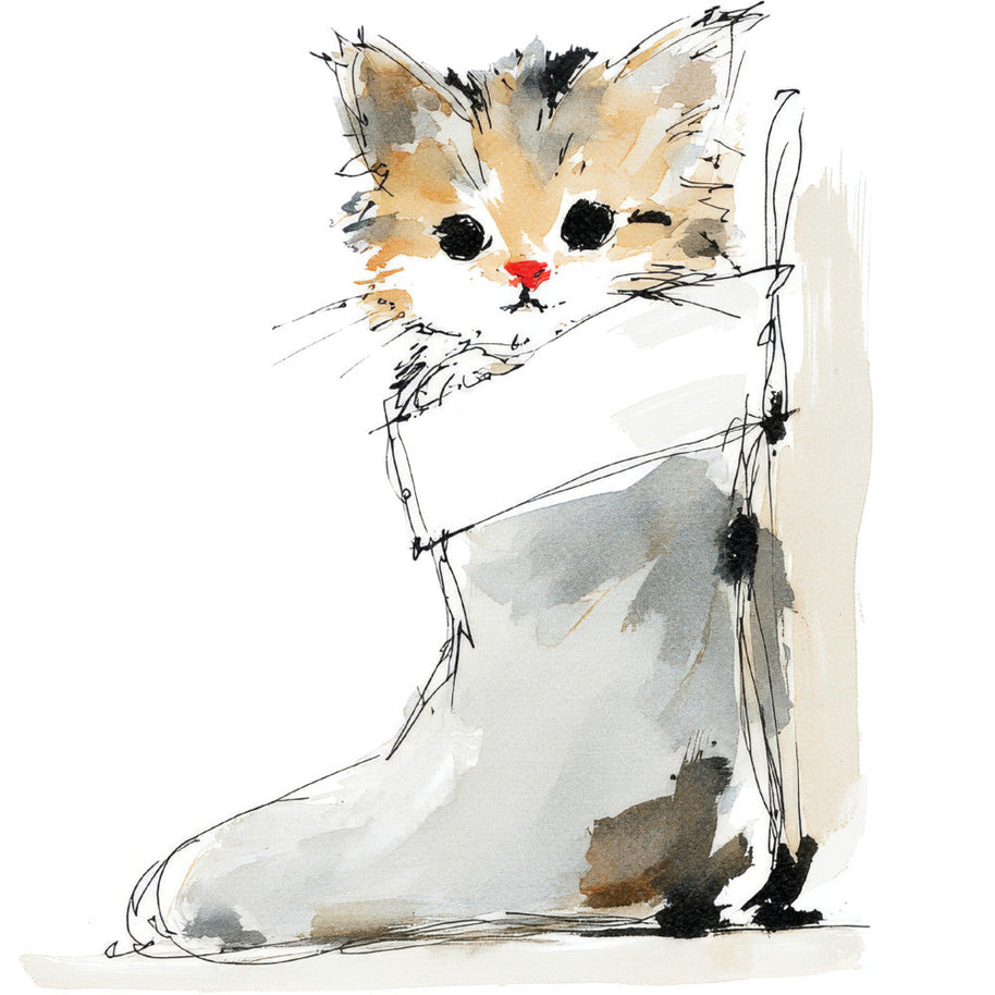 Handdrawn Christmas Cats Fabric Panel 73