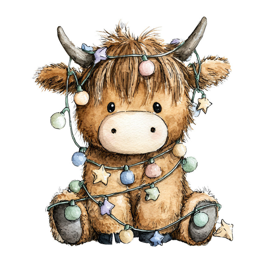 Vintage Christmas Highland Cows Fabric Panel 29