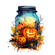 Watercolor Halloween Jar Fabric Panel 1