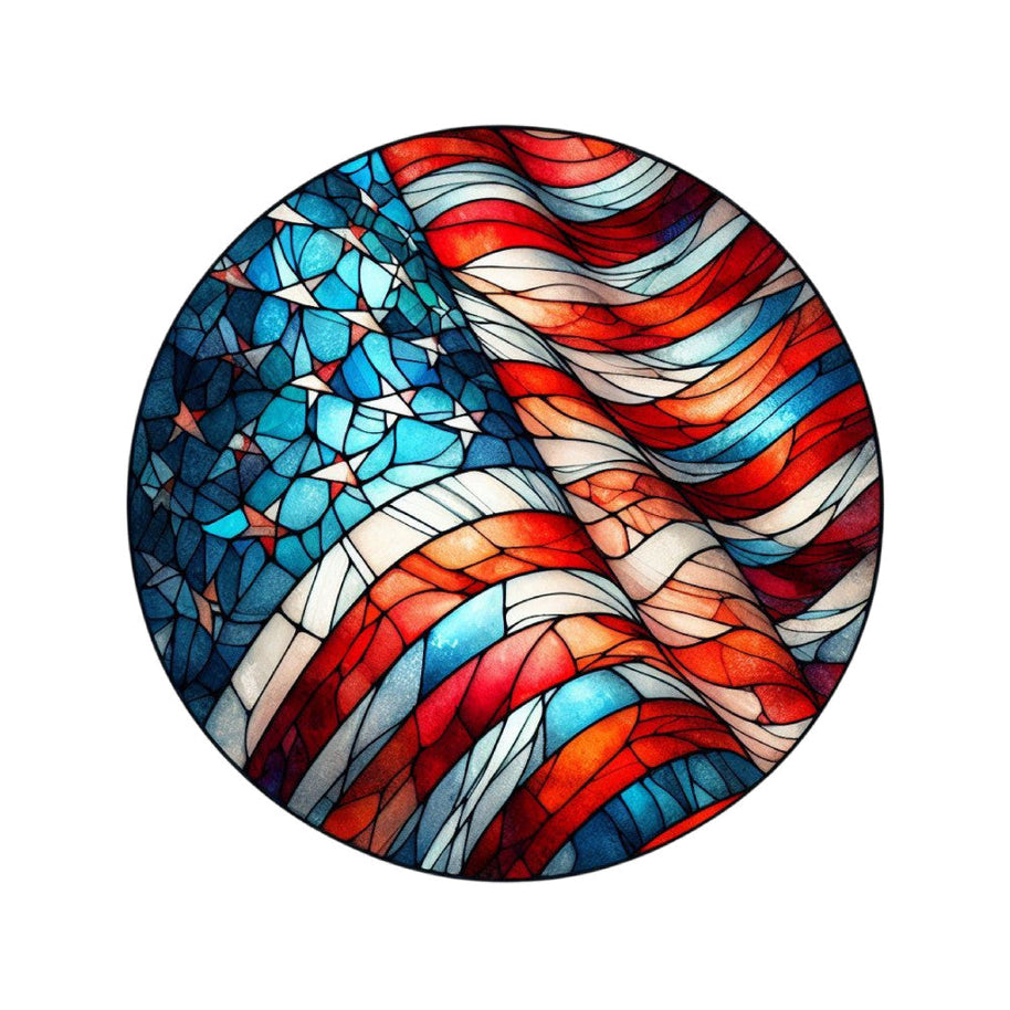 Round Stained Glass Patriotic Fabric Panel 22