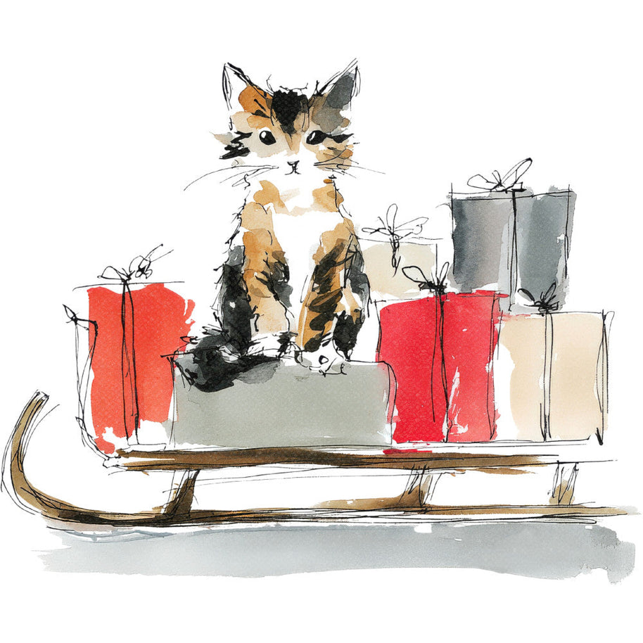 Handdrawn Christmas Cats Fabric Panel 68