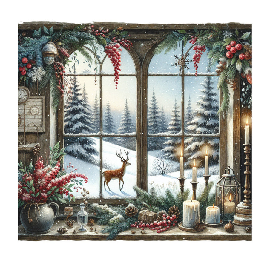 Vintage Christmas Window Fabric Panel 3