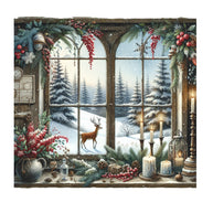 Vintage Christmas Window Fabric Panel 3