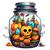 Watercolor Halloween Jar Fabric Panel 6