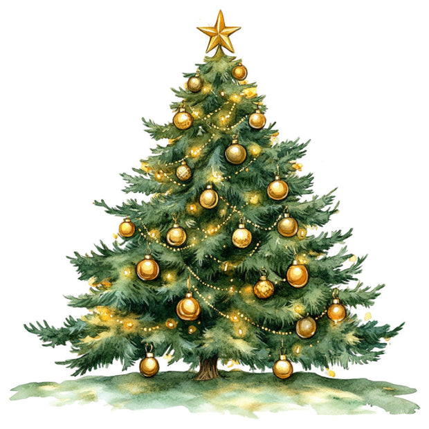 Watercolor Christmas Scene Fabric Panel 13