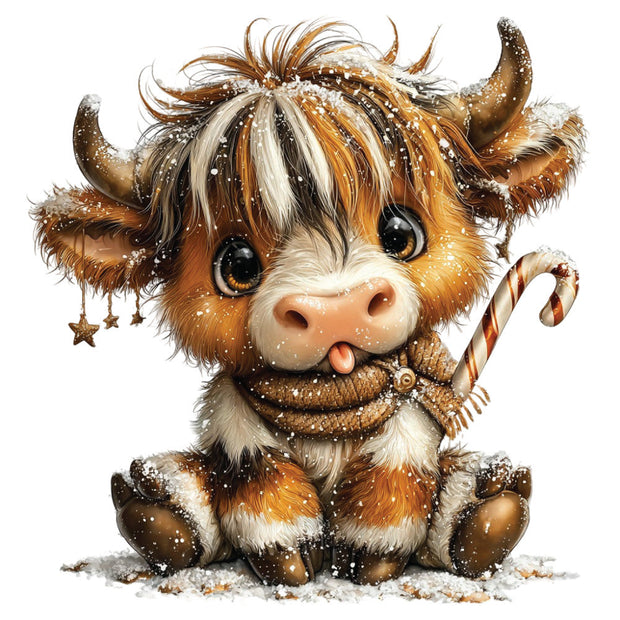 Christmas Highland Cow Fabric Panel 14