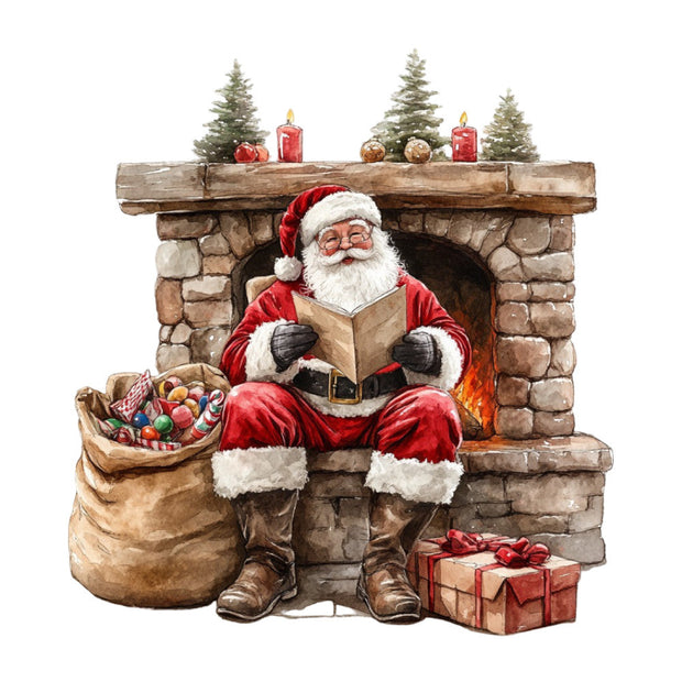 Watercolor Christmas Scene Fabric Panel 18