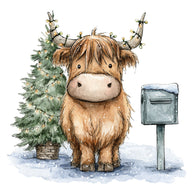 Vintage Christmas Highland Cows Fabric Panel 17