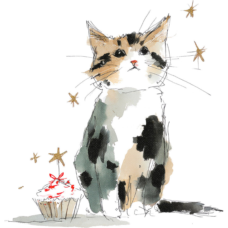 Handdrawn Christmas Cats Fabric Panel 78