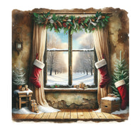 Vintage Christmas Window Fabric Panel 2