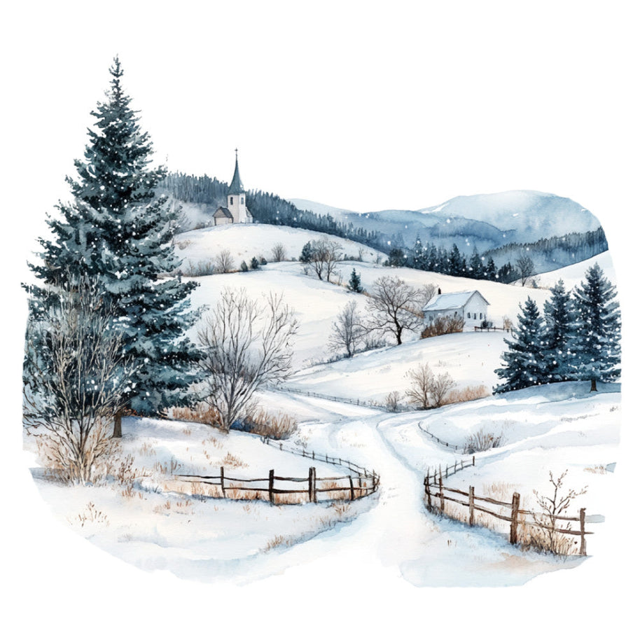 Watercolor Christmas Scene Fabric Panel 22
