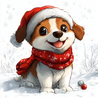 Christmas Dogs Fabric Panel 2