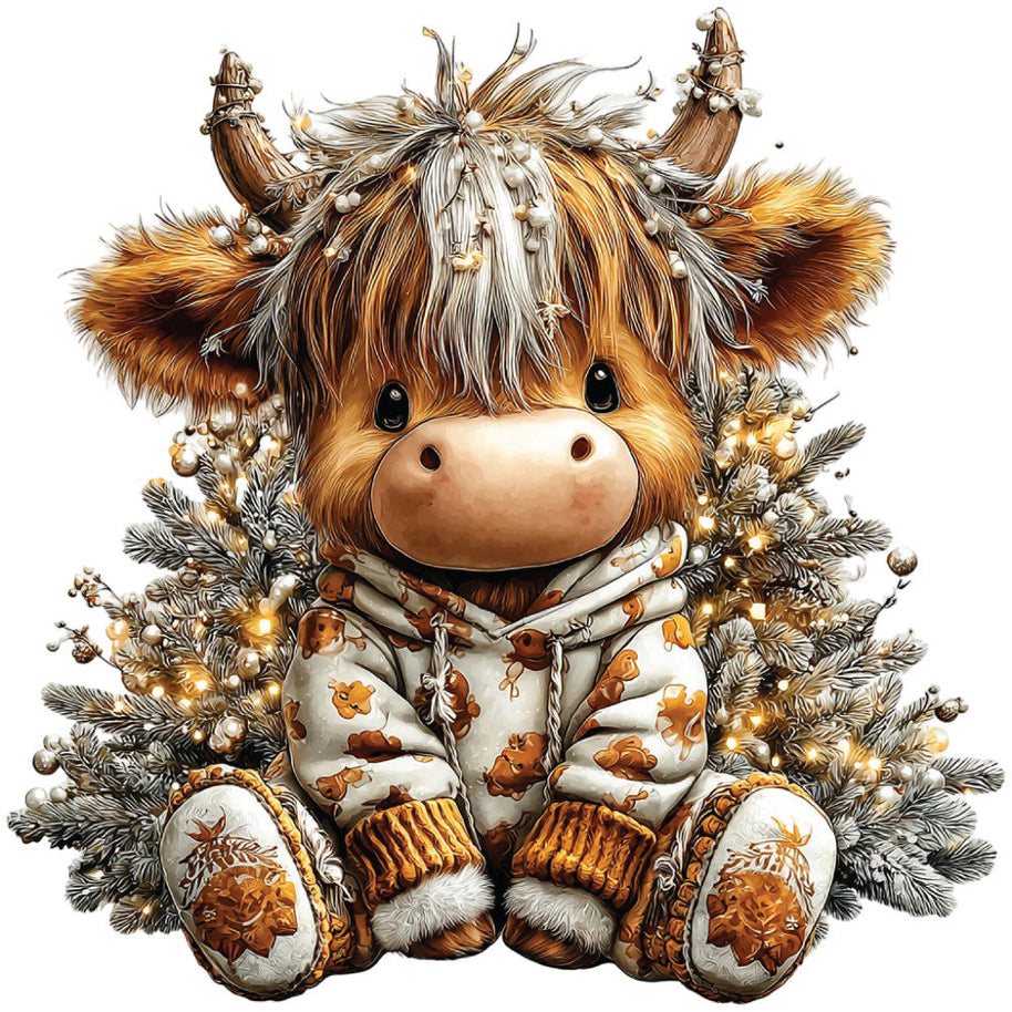 Christmas Highland Cow Fabric Panel 43