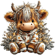 Christmas Highland Cow Fabric Panel 43