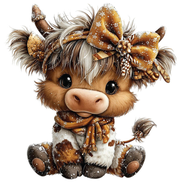 Christmas Highland Cow Fabric Panel 44