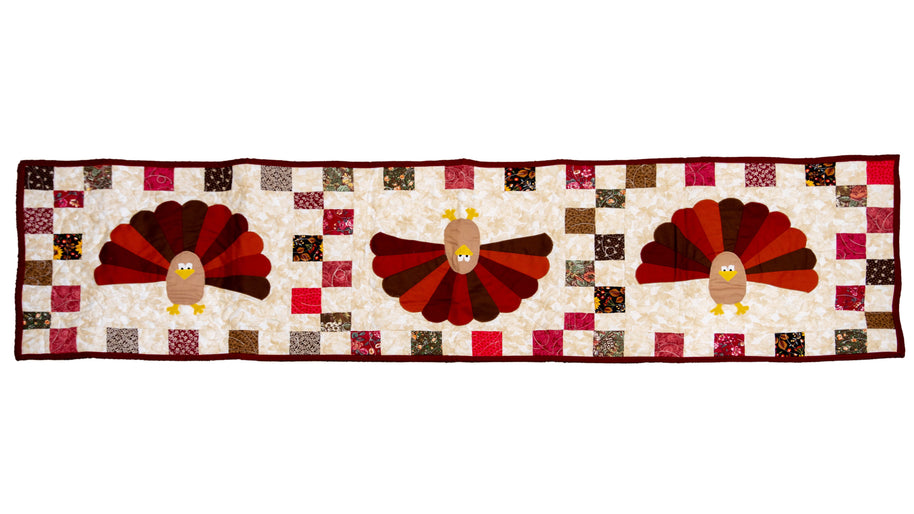 Turkey Thanksgiving Quilted Table Runner Precut Quilt Kit W/ Backing